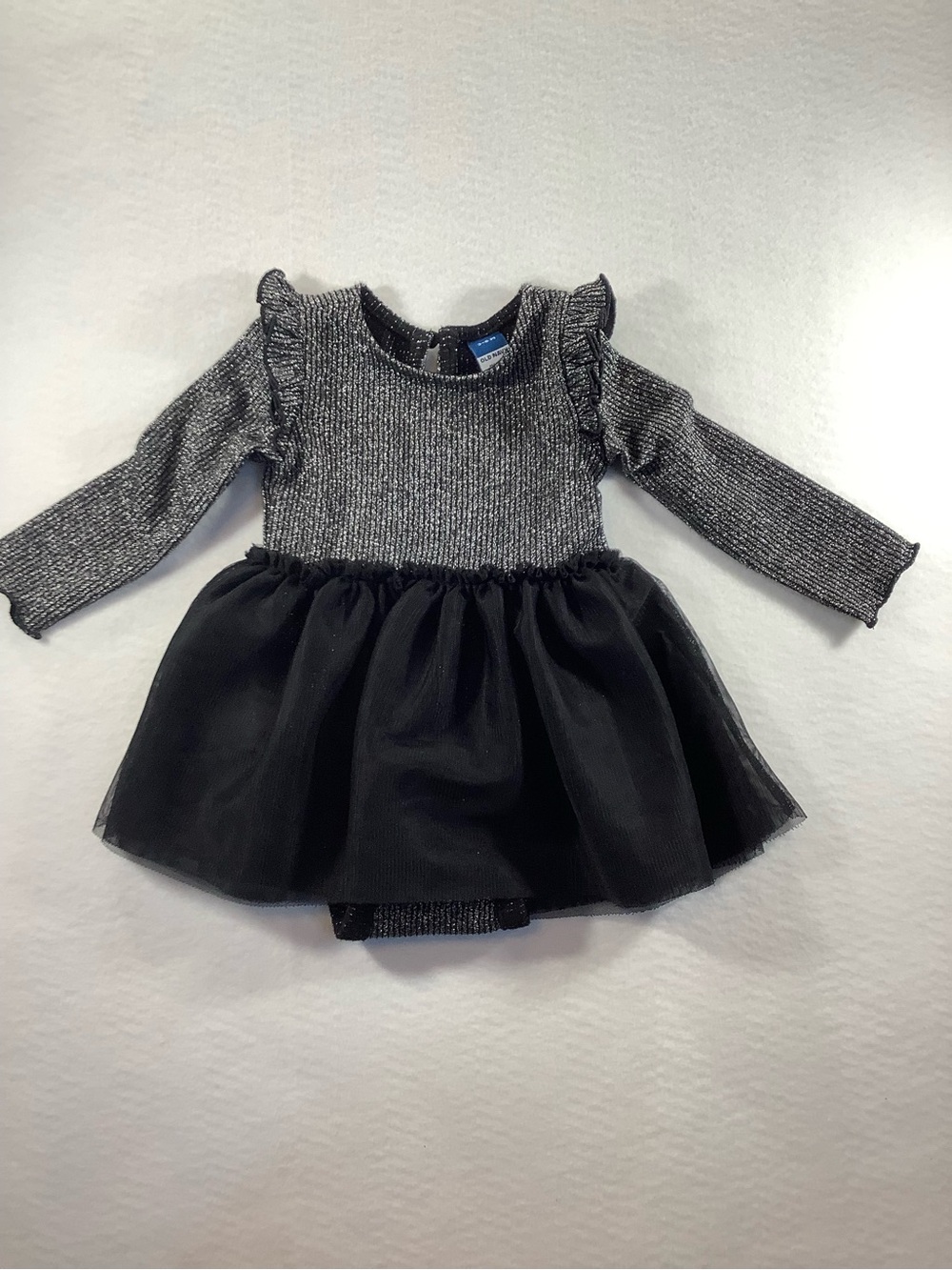 Old Navy Silver Metallic Baby Dress with Black Trim